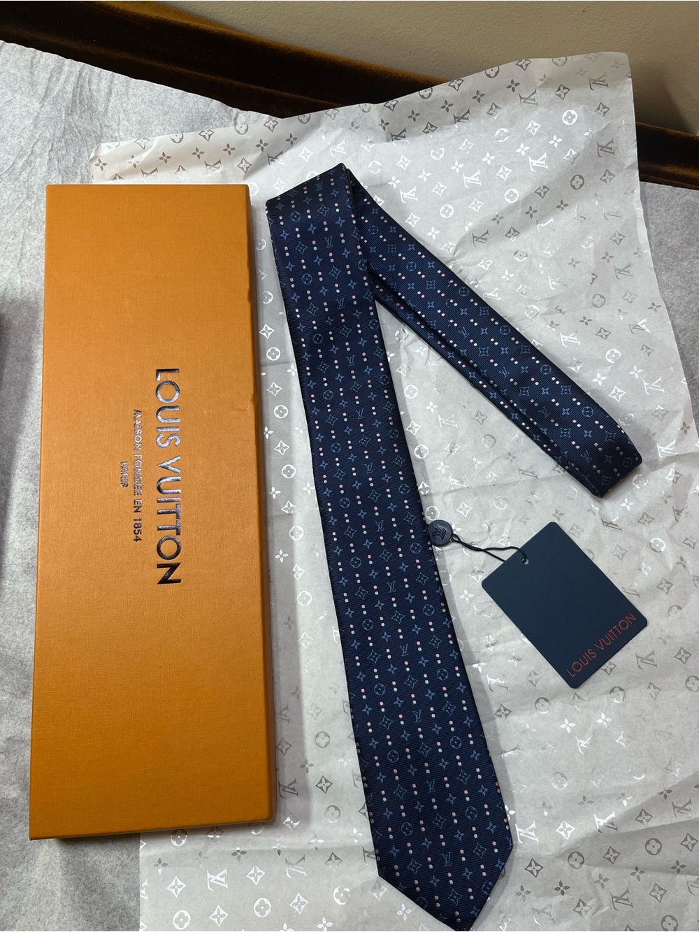 Louis Vuitton Navy Monogram Pattern Silk Tie